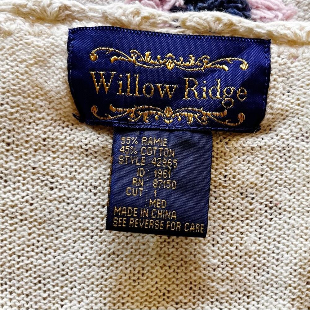 Vintage Willow Ridge Ivory Crochet Button Front Cardigan Medium Cottage Granny - Picture 2 of 10